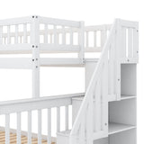 ZUN Twin over Full Stairway Bunk Bed with storage, White 03181258