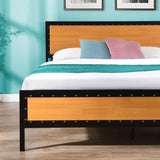 ZUN Industrial Platform Queen Bed Frame/Mattress Foundation with Rustic Headboard and Footboard, Strong D22676088