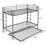 ZUN Twin Over Twin Bunk Bed with Trundle, Triple Bunk Beds for Kids Teens Adults, Metal Bunk Bed with 95087279