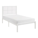 1pc Twin Platform Bed, Metal Frame White Finish Faux Cane Panel Headboard Casual Coastal Bedroom B011P214039
