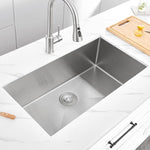 ZUN 30" L X 18" W Undermount Single Bowl 16 Gauge 304 Stainless Steel Kitchen Sink With Sink Grid W1225P250630