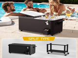 80 Quart Rolling Ice Chest, Portable Bar Drink Cooler with Catch Basin, Bottom 27940866
