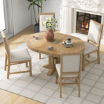 ZUN 5-Piece Set Extendable Round Table and 4 Upholstered Chairs Farmhouse Set for Kitchen, 79599093