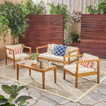 ZUN Outdoor 4-Seater Acacia Wood Chat Set with Coffee Table with Cushions, Teak and Beige 63347.00BGE