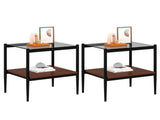 Set of 2 Rectangle End Table, Tempered Glass Tabletop with MDF layer, Modern Table for Living Room , W241P184249