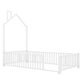 Twin Size Metal House Platform Bed with Guardrail and Chimney, White N709P203151K
