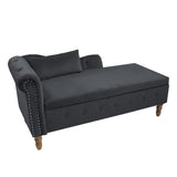 Black Chaise Lounge Indoor,Velvet Lounge Chair for Bedroom with Storage & Pillow,Modern Upholstered W1170100898