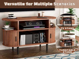 Large Round Record Player Stand with Charging Station & USB Ports, Record Storage Cabinet, Mid W2641P442531