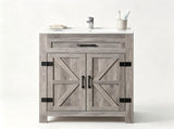 () Washbasin Cabinet with Barn-Style Doors and U-Shaped Shelving 24*18.5*33.5in 58860852