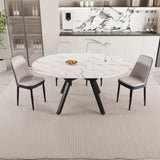 47-63" expandable circular dining tables , equipped with 4 PU fabric thick cushioned dining chairs 75433571