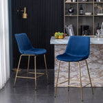 ZUN Aufurr Modern Velvet 26.50 Counter Height Stool, Set of 2, Blue T2574P164827