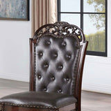 Traditional Set of 2pcs Side Chairs Brown Cherry Solid wood Espresso Leatherette Tufted Formal B011P197299