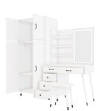 ZUN Makeup Vanity Table Large Armoire Wardrobe Set, Dressing Table with LED Mirror Power Outlets 94145965