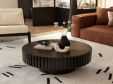 Round Coffee Table Handcrafted Relief Sturdy Pedestal Wooden Olive-Shaped Tea Table for Living Room W3081P255051