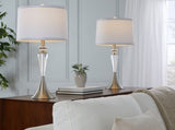 28" Contemporary Crystal Table Lamp in Clear Crystal, Brushed Nickel and White Linen Shade with B202P224011