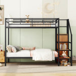 ZUN Twin Over Twin Metal Bunk Bed with Lateral Storage Ladder and Wardrobe, Black 09432094