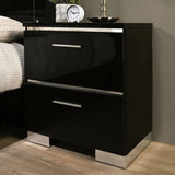Contemporary 1pc Nightstand Black Color High Gloss Lacquer Coating Chrome Handles and Feet Bedside B011P155870