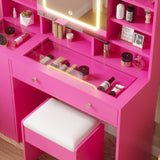 Barbie Pink Textured Particle Board with Melamine Laminate, Tempered Glass Top, Five-Drawer Dressing 78912246