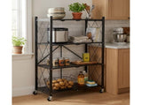 4-Tier Foldable Metal Storage Shelves with Wheels, Heavy Duty Folding Organizer, Metal Storage 98377890