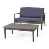 Patio Loveseat and Coffee Table Set, Patio Furniture Set with Cushion, Acacia Wood Frame 68628.00GDGRY