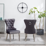 ZUN Montura Contemporary Tufted Velvet Chair with Nailhead Trim, Set of 2, Gray T2574P164575