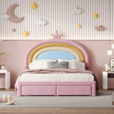 Full Size Upholstered Rainbow Design Bed, Velvet Princess Platform Bed with Storage Drawer, No N733P234609H