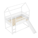 House Bunk Bed with Convertible Slide and Ladder, Floor Bunk Bed Twin Over Twin with Safety W1858P241095