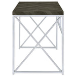 ZUN Rustic Grey Herringbone and Chrome Writing Desk B062P153674