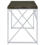 ZUN Rustic Grey Herringbone and Chrome Writing Desk B062P153674