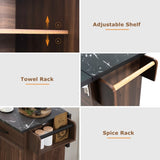 K&K Kitchen Island with Trash Can Storage Cabinet, Kitchen Cart with Drop Leaf, Spice, Towel WF326381AAZ