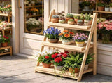 3-Tier Ladder Plant Stand, Foldable Fir Wood Flower Pot Rack with A-Shaped Reinforced Structure, 87306280