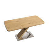 47.25 "-63" Dining Table, Original Wood Color, Seating 4-6 People, Retractable Table, Cross Metal W757P270705