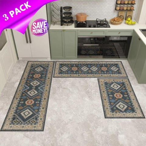 ZUN Kitchen Rug Sets 3 Piece with Runner Non Slip Kitchen Rugs and Mats Washable Kitchen Mats for Floor 63431658