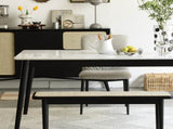 Modern Style Black Color Solid Oak Wood Dining Bench with Rattan Detail, Modern Bench for Bedroom W1283P289377