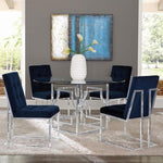 ZUN Blue and Chrome Tufted Back Dining Chair B062P153702