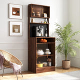 Kitchen Pantry Sideboard with 2 Sliding Striped Glass Doors, Freestanding Countertop Storage Cabinet W331P257392
