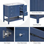 ZUN 36" Bathroom Vanity without Sink, Cabinet Base Only, One Cabinet and three Drawers, Blue WF306244AAC