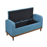 Mid-Century Modern Lift Top Storage Bench 1pc Tufted Blue Upholstered Solid Wood Walnut Finish B011P169817