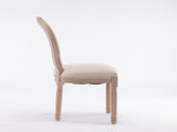 French Style Solid Wood Frame Linen Fabric Oval Back Dining Chair,Set of 2,Cream W162278981