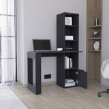 ZUN Iowa Computer Desk with 1-Cabinet and 4-Tier Bookcase B200P188864