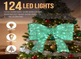 Pre-lit Outdoor Giant Bowknot Christmas Decoration, Lighted Metal Frame with 124 Green LED Lights, 98114794