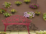 Outdoor Cast Aluminum Patio Bench, Porch Bench Chair with Curved Legs Rose Pattern, Red 57565215