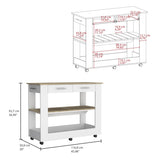 Cala Kitchen Island 46, Six Casters, Two Drawers, Lower Open Shelf -White / Light Oak B20092031