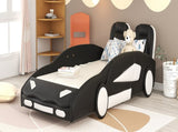 Twin Size Race Car-Shaped Platform Bed with Wheels, Black 19357960