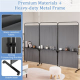 3-Panel Folding Divider with Lockable Wheels and 3 Metal Shelves Grey 14487502