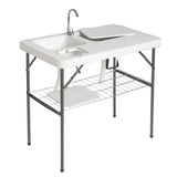 101*65.5*92cm HDPE Rectangular With Barbed Wire Foldable Outdoor Fish Killing Table White 02927889