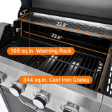 Propane Grill 4 Burner Barbecue Grill Stainless Steel Gas Grill with Side Burner for Outdoor BBQ, 92867109