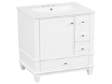 24" Bathroom Vanity with Sink and Drawers, White Freestanding Vanity Cabinet with Ceramic Top and 00086938