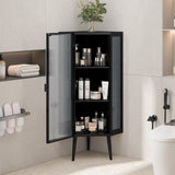 22.25'' Floor Coner Cabinet,Three Tiers with Tempered Glass Doors and Storage Shelves for Bathroom, W757P180792