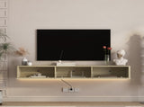 Floating TV Stand, Wall Mounted TV Shelf with Led Lights & Power Outlet,High Gloss TV Cabinet for W1321P391272